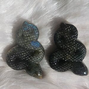 2 Labradorite Snake Carvings. Crystal Decor.